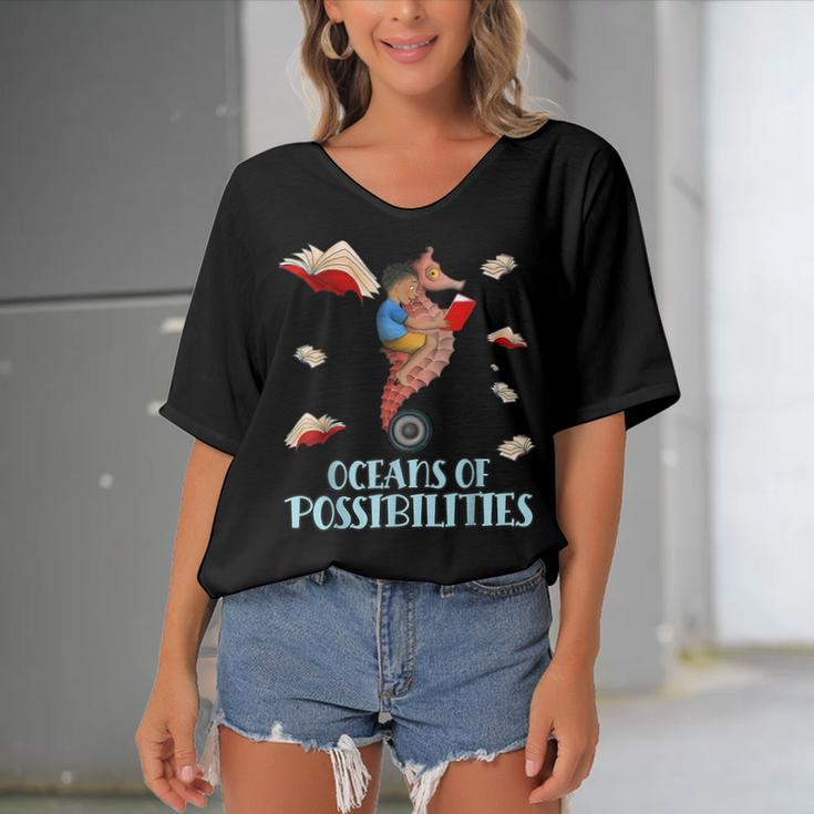 Oceans Of Possibilities Summer Reading 2022 Librarian Women's Bat Sleeves V-Neck Blouse