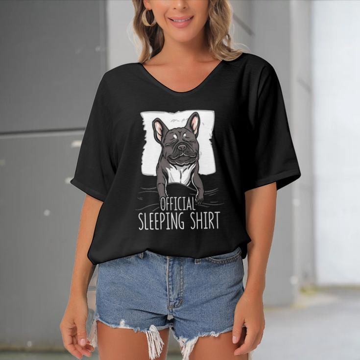 Official Sleeping Cute French Bulldog Dog Nightgown Women's Bat Sleeves V-Neck Blouse