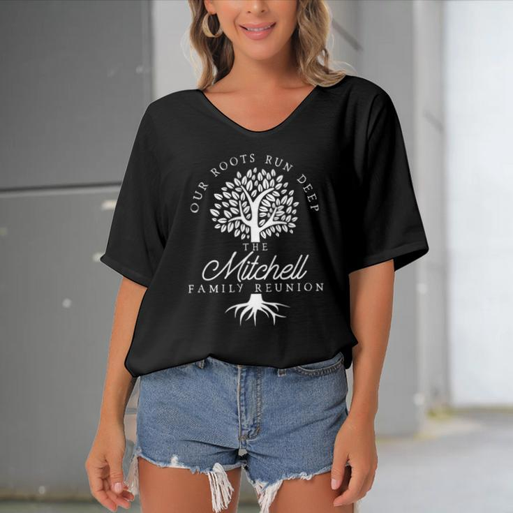 Our Roots Run Deep Mitchell Family Reunion S Women's Bat Sleeves V-Neck Blouse