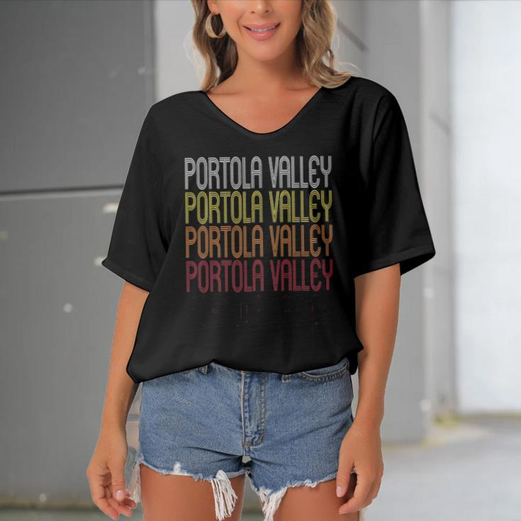 Portola Valley Ca Vintage Style California Women's Bat Sleeves V-Neck Blouse