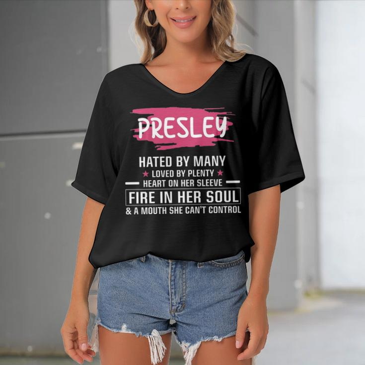 Presley Name Gift Presley Hated By Many Loved By Plenty Heart On Her Sleeve Women's Bat Sleeves V-Neck Blouse