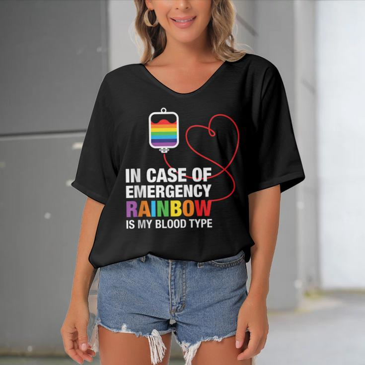 Pride Month Rainbow Is My Blood Type Lgbt Flag Women's Bat Sleeves V-Neck Blouse