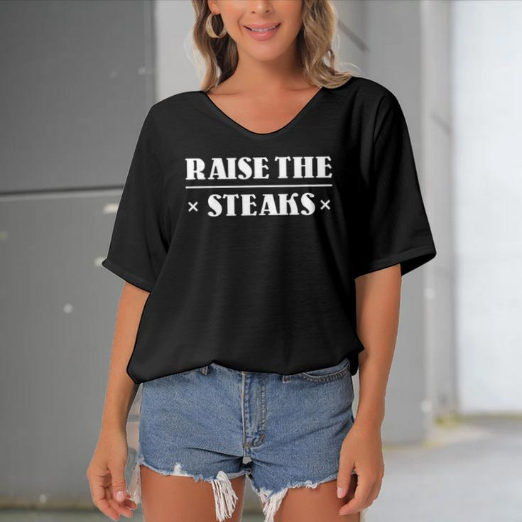 Raise The Steaks - Grill Sergeant & Soldier Summer Of 76 Tee Women's Bat Sleeves V-Neck Blouse