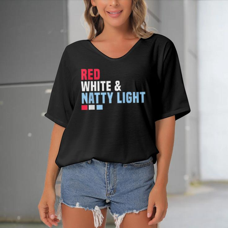 Red White And Natty-Light 4Th Of July Women's Bat Sleeves V-Neck Blouse