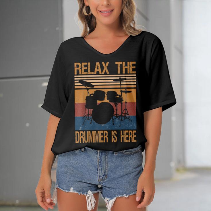 Relax The Drummer Here Women's Bat Sleeves V-Neck Blouse