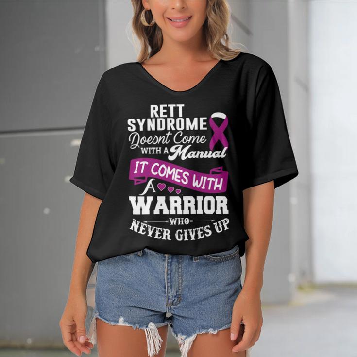 Rett Syndrome Doesnt Come With A Manual It Comes With A Warrior Who Never Gives Up Purple Ribbon Rett Syndrome Rett Syndrome Awareness Women's Bat Sleeves V-Neck Blouse