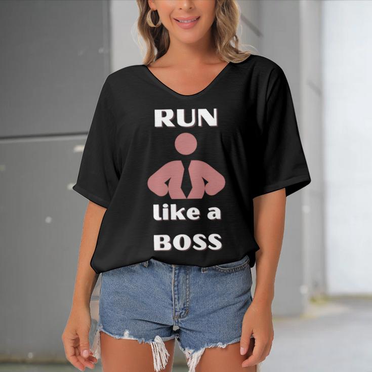 Run Like A Boss Funny Quote Women's Bat Sleeves V-Neck Blouse