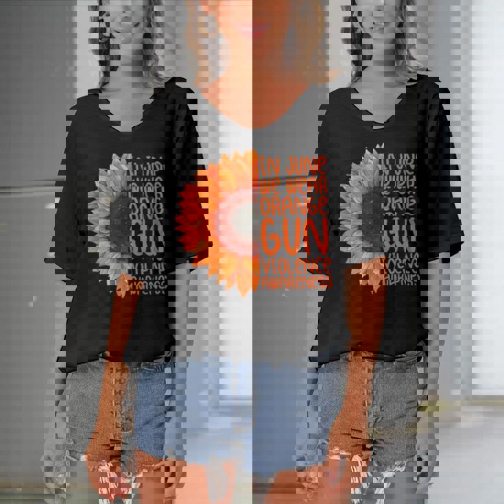 Sunflower In June We Wear Orange Gun Violence Awareness Day Women's Bat Sleeves V-Neck Blouse Sunflower In June We Wear Orange Gun Violence Awareness Day Women's Bat Sleeves V-Neck Blouse