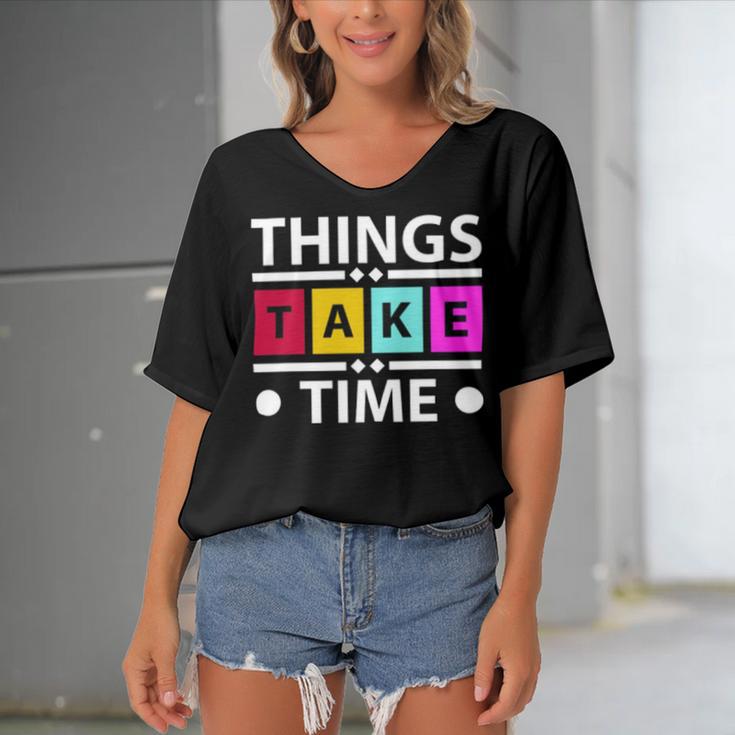 Things Take Time 772 Trending Shirt Women's Bat Sleeves V-Neck Blouse