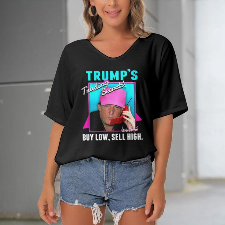 Trump’S Trading Secrets Buy Low Sell High Funny Trump Women's Bat Sleeves V-Neck Blouse