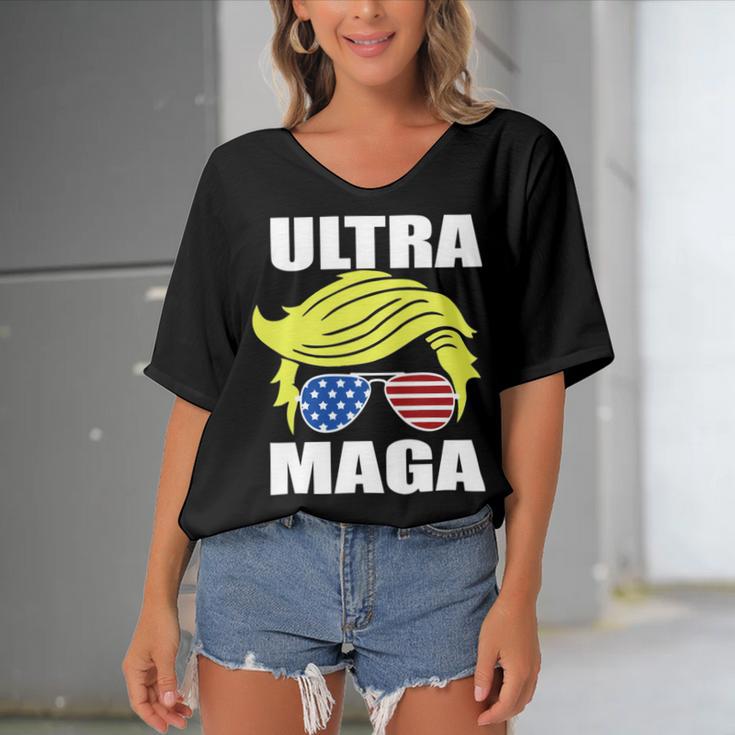 Ultra Maga Joe Biden Pro Trump Gift Women's Bat Sleeves V-Neck Blouse