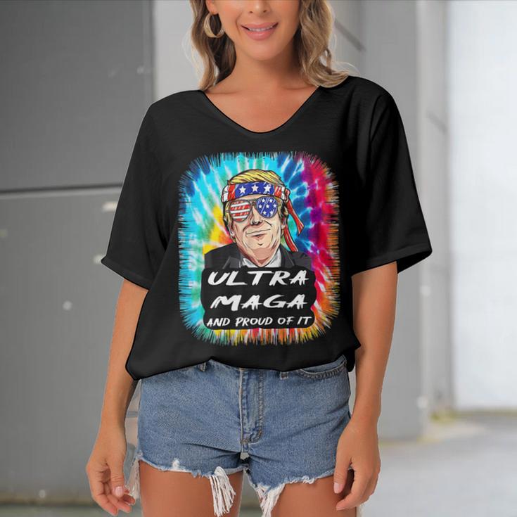 Ultra Maga Trump America Fun Tie Dye Women's Bat Sleeves V-Neck Blouse