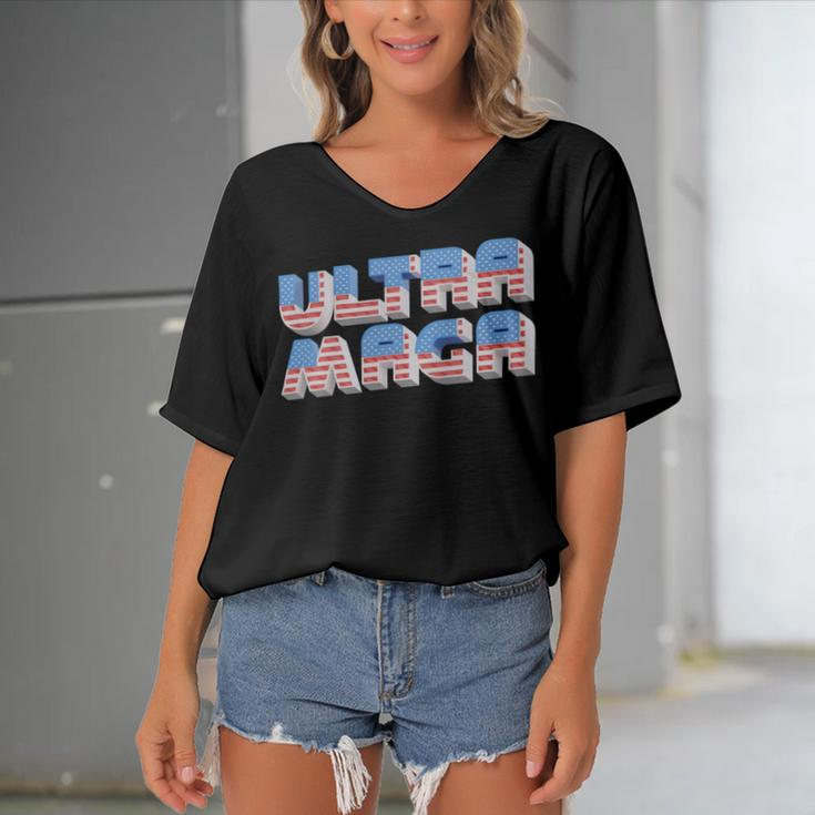Ultra Maga Tshirt Proud Ultra Maga Make America Great Again America Tshirt United State Of America Women's Bat Sleeves V-Neck Blouse
