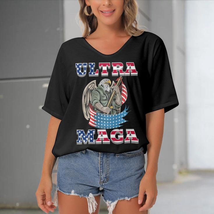 Ultra Maga Tshirts Women's Bat Sleeves V-Neck Blouse