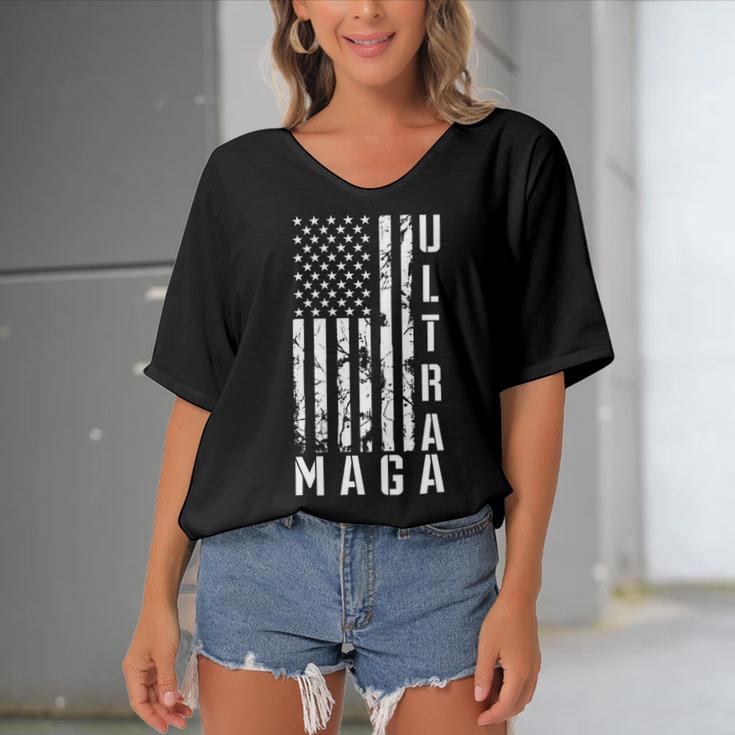 Ultra Maga Ultra Maga Funny Ultra Maga 2024 Ultra Maga And Proud Of Itultra Maga Proud V3 Women's Bat Sleeves V-Neck Blouse