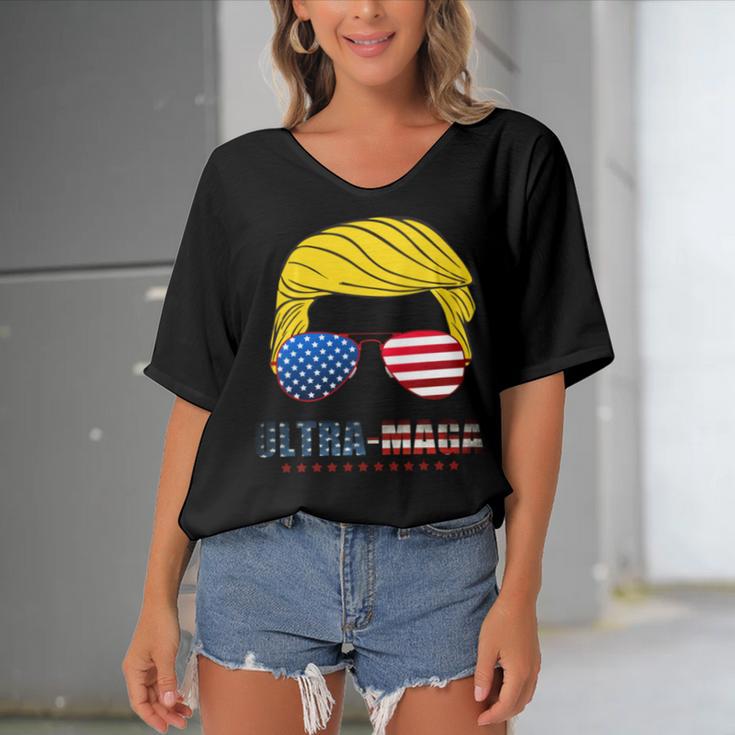 Ultra Maga Usa Maga Make America Great Again Women's Bat Sleeves V-Neck Blouse