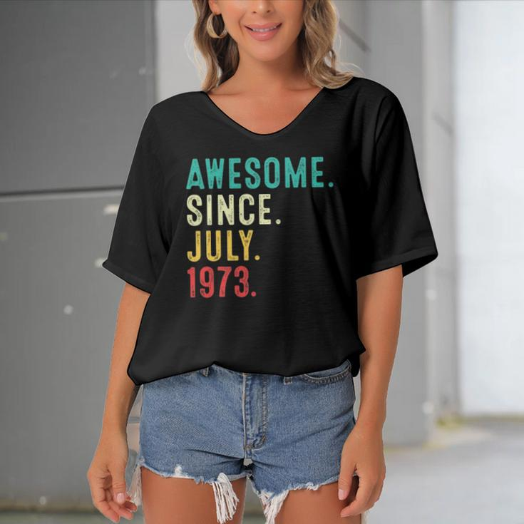 Vintage Awesome Since July 1973 Retro Born In July 1973 Bday Women's Bat Sleeves V-Neck Blouse