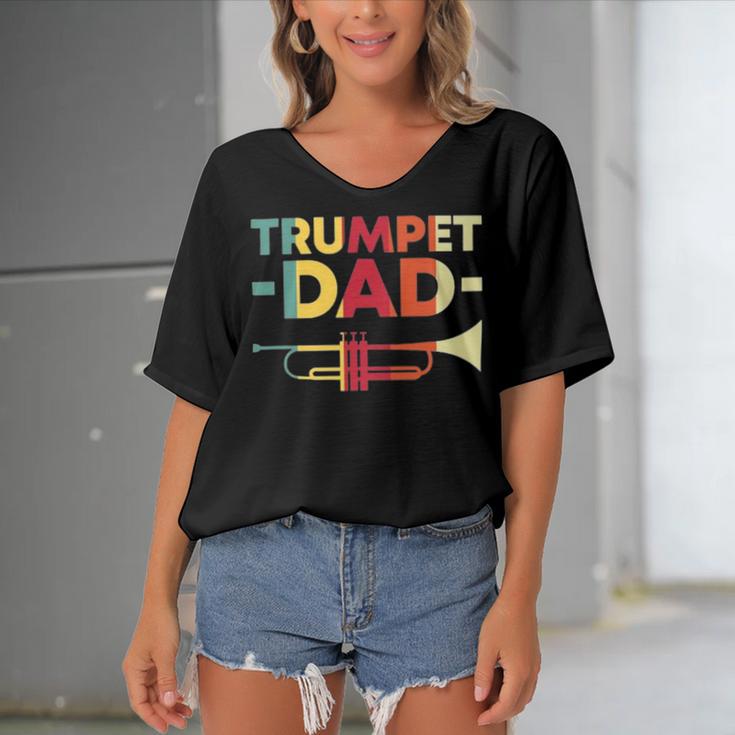 Vintage Trumpet Cool Retro Trumpet Player 159 Shirt Women's Bat Sleeves V-Neck Blouse