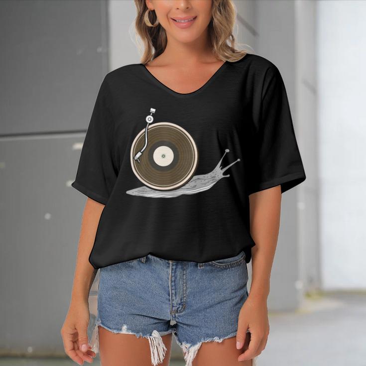 Vinyl Snail Vinyl Records Dj Vinyl Slug Lp Collector 155 Trending Shirt Women's Bat Sleeves V-Neck Blouse