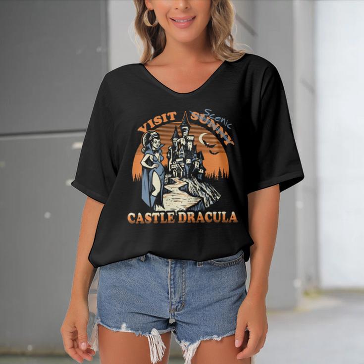 Visit Scenic Castle Dracula 220 Trending Shirt Women's Bat Sleeves V-Neck Blouse