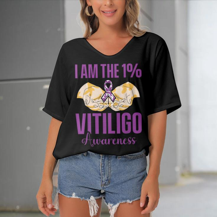 Vitiligo Awareness One Vitiligo Awareness Women's Bat Sleeves V-Neck Blouse