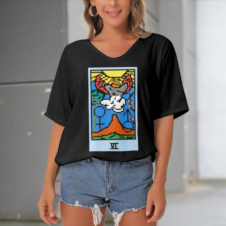 Wait Is This Pixel Art Tarot Yellow - Major Arcana The Lovers Design For Stickers And Women's Bat Sleeves V-Neck Blouse