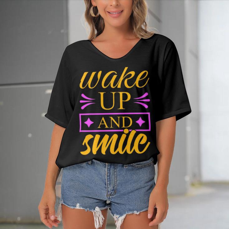 Wake Up And Smile 771 Trending Shirt Women's Bat Sleeves V-Neck Blouse