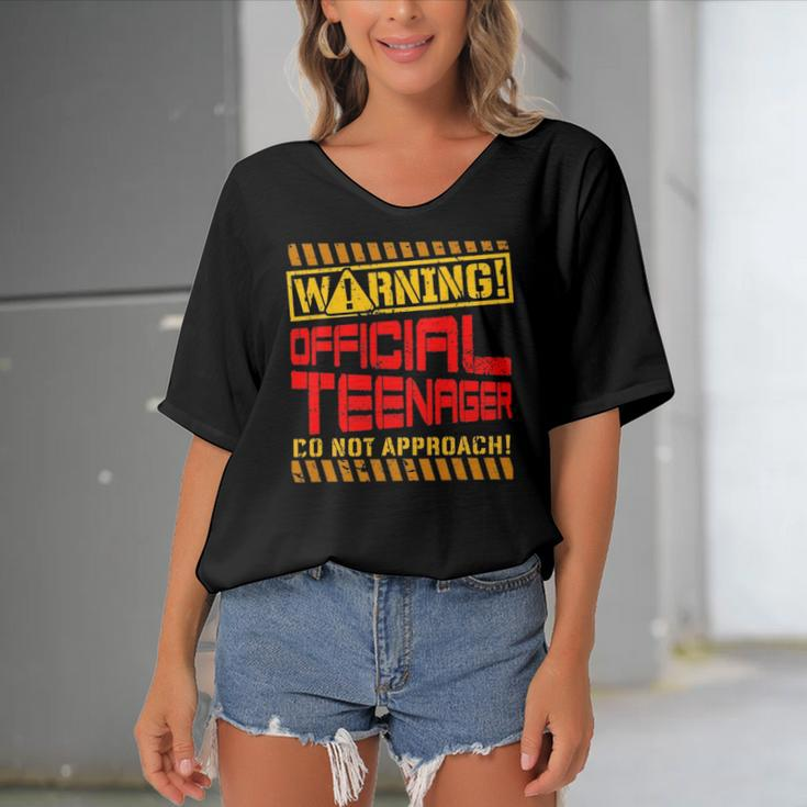 Warning Official Teenager Do Not Approach 13Th Birthday Women's Bat Sleeves V-Neck Blouse