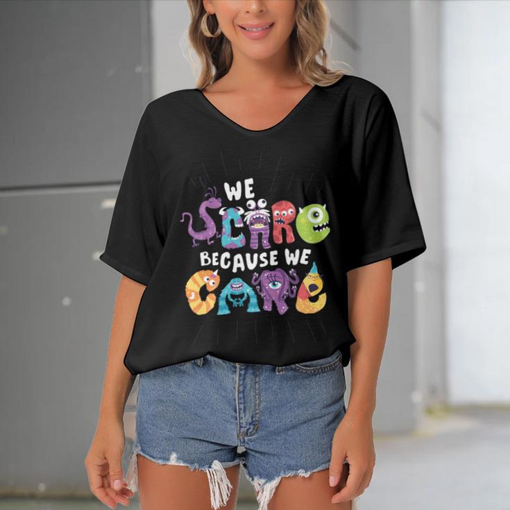 We Scare Because We Care 274 Trending Shirt Women's Bat Sleeves V-Neck Blouse