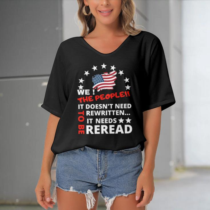 We The People It Doesnt Need To Be Rewritten 4Th Of July Women's Bat Sleeves V-Neck Blouse