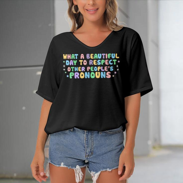 What Beautiful Day To Respect Other Peoples Pronouns Lgbt Women's Bat Sleeves V-Neck Blouse
