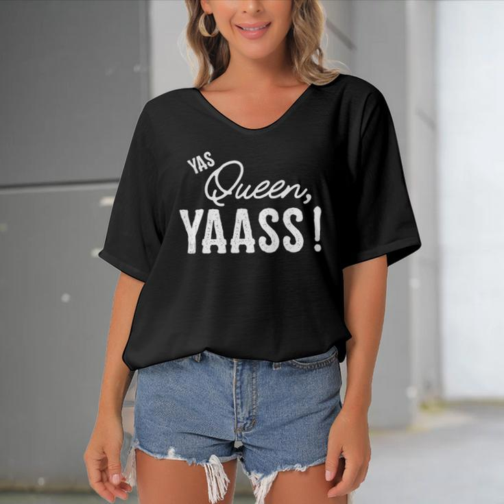 Yas Queen Yaass Fabulous Queen Women's Bat Sleeves V-Neck Blouse