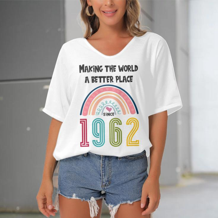 60 Birthday Making The World A Better Place Since 1962 Women's Bat Sleeves V-Neck Blouse