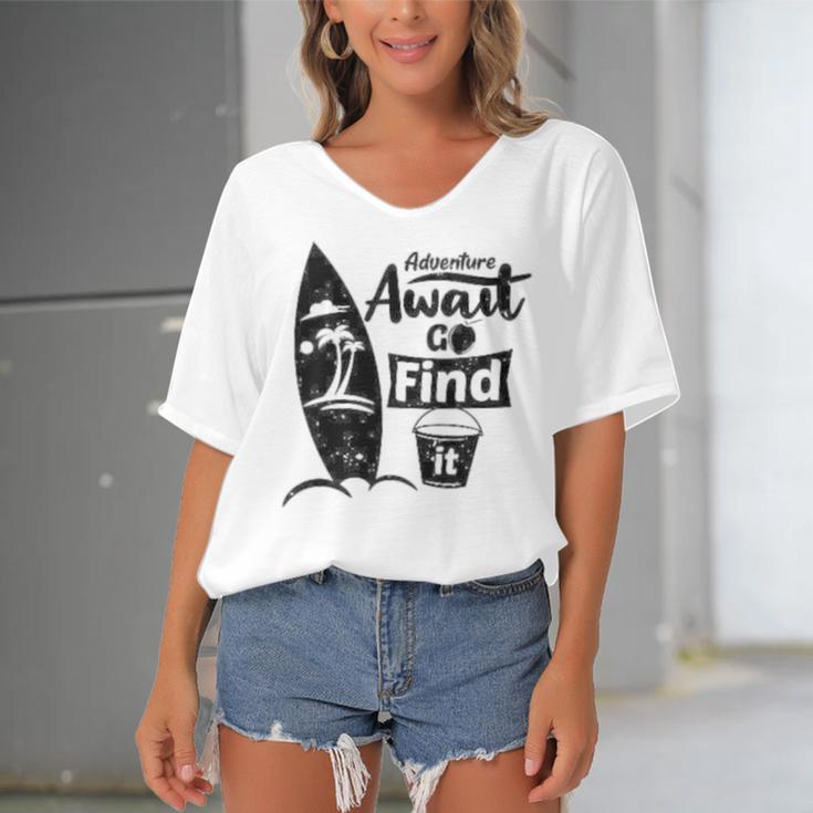 Adventure Await Go Find Itsummer Shirt Travel Tee Adventure Shirts Action Shirt Funny Tees Graphic Tees Women's Bat Sleeves V-Neck Blouse