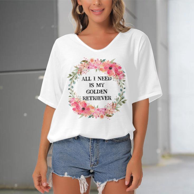 All I Need Is My Golden Retriever Women's Bat Sleeves V-Neck Blouse