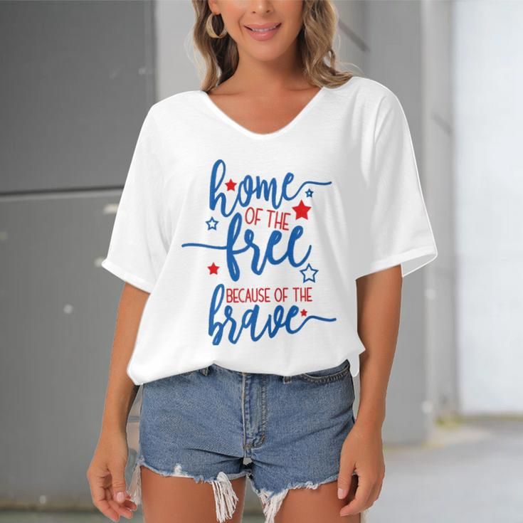 America Home Of The Free Because Of The Brave Usa Women's Bat Sleeves V-Neck Blouse