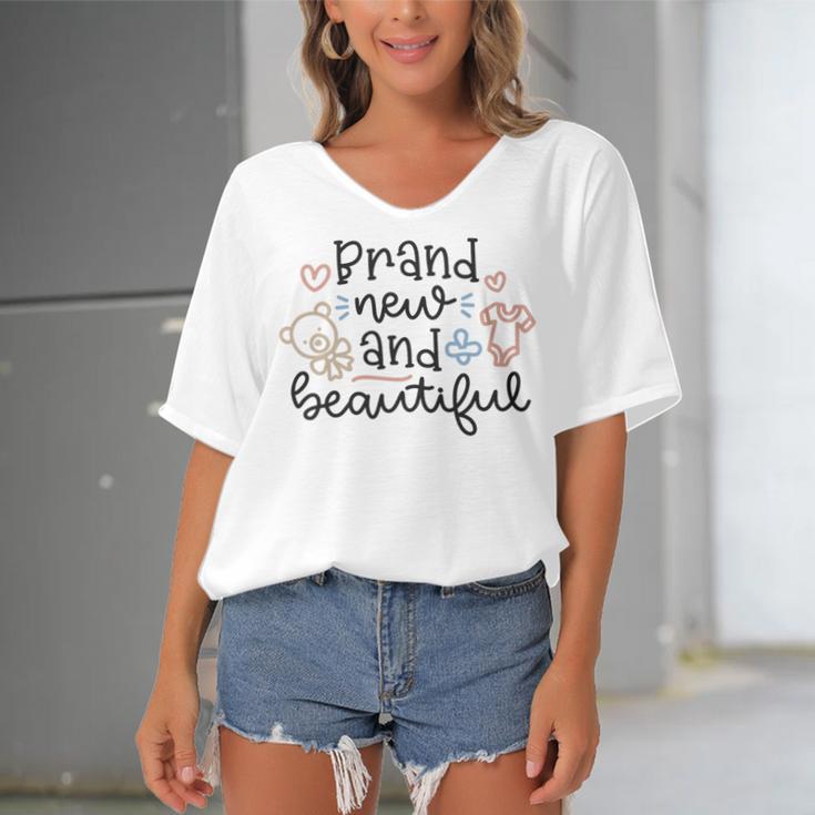 Baby Shower Text Design Brand New And Beautiful Women's Bat Sleeves V-Neck Blouse