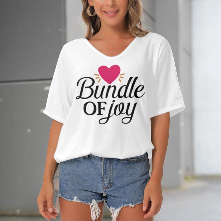 Baby Shower Text Design Bundle Of Joy Heart Women's Bat Sleeves V-Neck Blouse