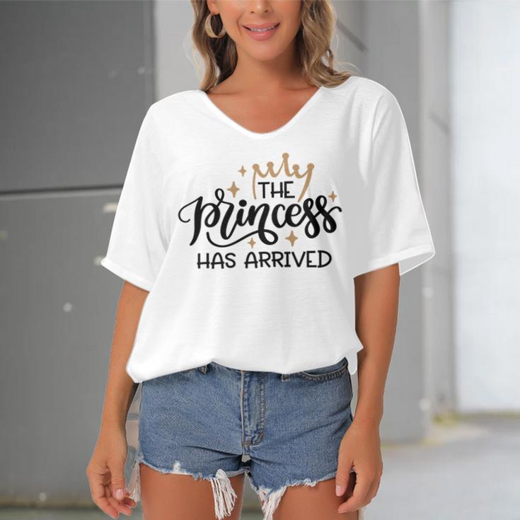 Baby Shower Text Design The Princess Has Arrived Women's Bat Sleeves V-Neck Blouse