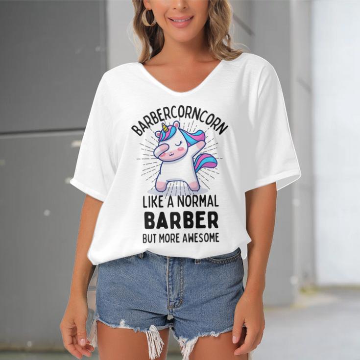 Barbercorn Funny Unicorn Dabbing Gift Like A Normal Barber But More Awesome Women's Bat Sleeves V-Neck Blouse