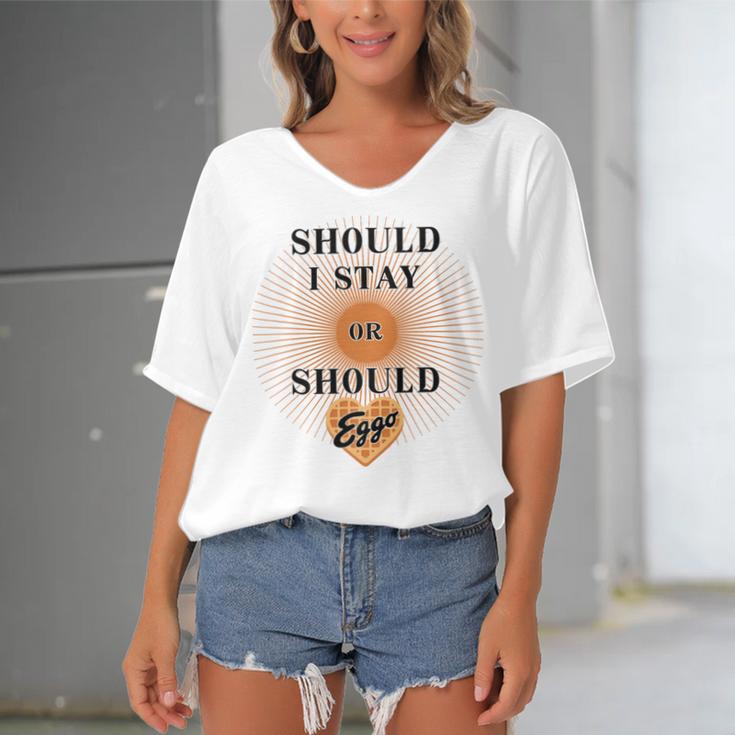 Best Seller Should I Stay Or Should Eggo Merchandise Women's Bat Sleeves V-Neck Blouse