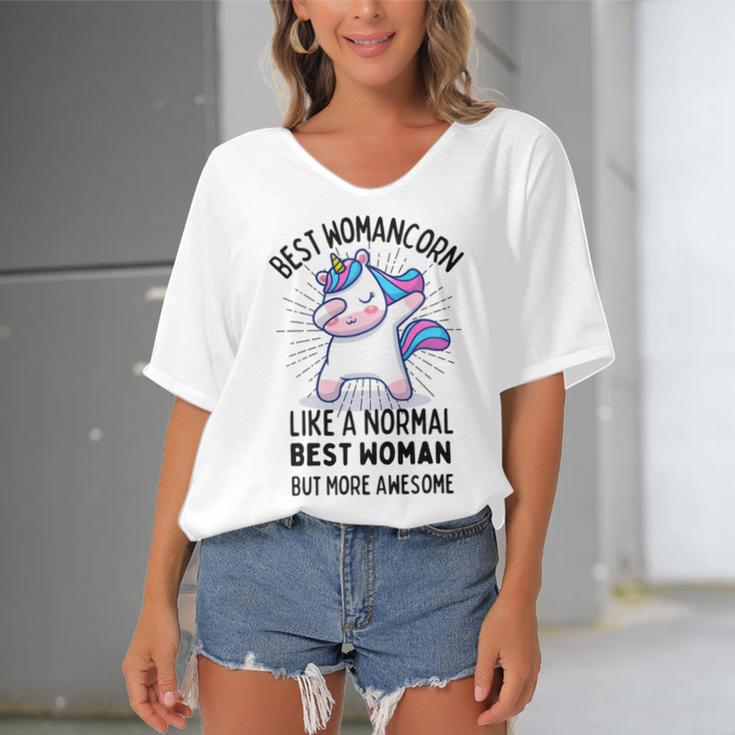 Best Womancorn Funny Unicorn Dabbing Gift Like A Normal Best Woman But More Awesome Women's Bat Sleeves V-Neck Blouse