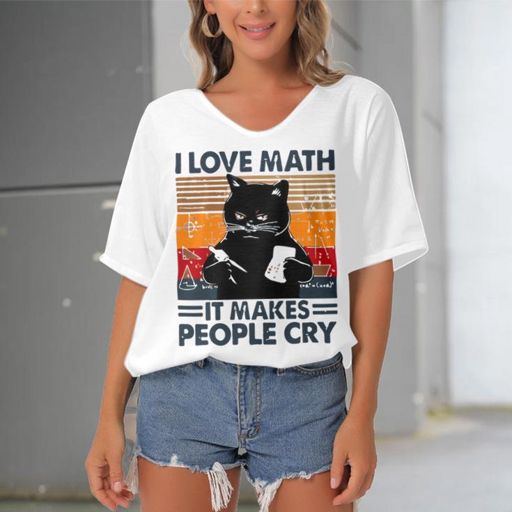 Black Cat I Love Math It Makes People Cry Women's Bat Sleeves V-Neck Blouse