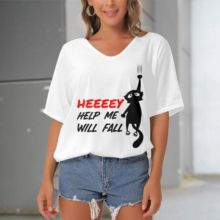 Black Cat Sayes Hey Cat Sayes Hey Women's Bat Sleeves V-Neck Blouse