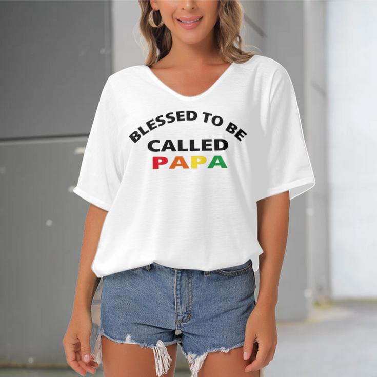 Blessed To Be Called Papa Sticker Women's Bat Sleeves V-Neck Blouse