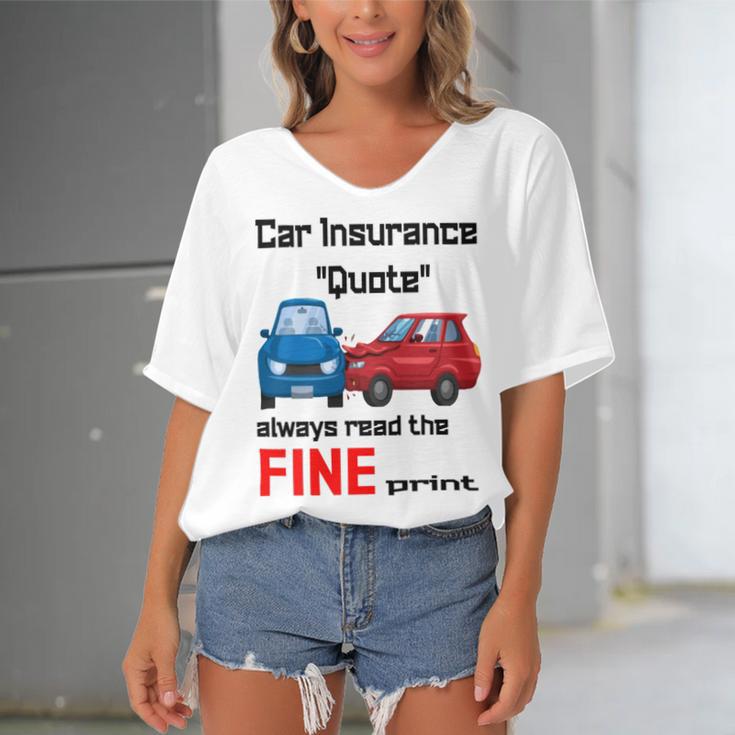 Car Insurance Quote Always Read The Fine Print Women's Bat Sleeves V-Neck Blouse