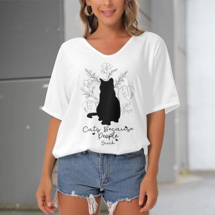 Cats Because People Suck Gift For Cat Lover Cat Quotes Tee People Suck Women's Bat Sleeves V-Neck Blouse