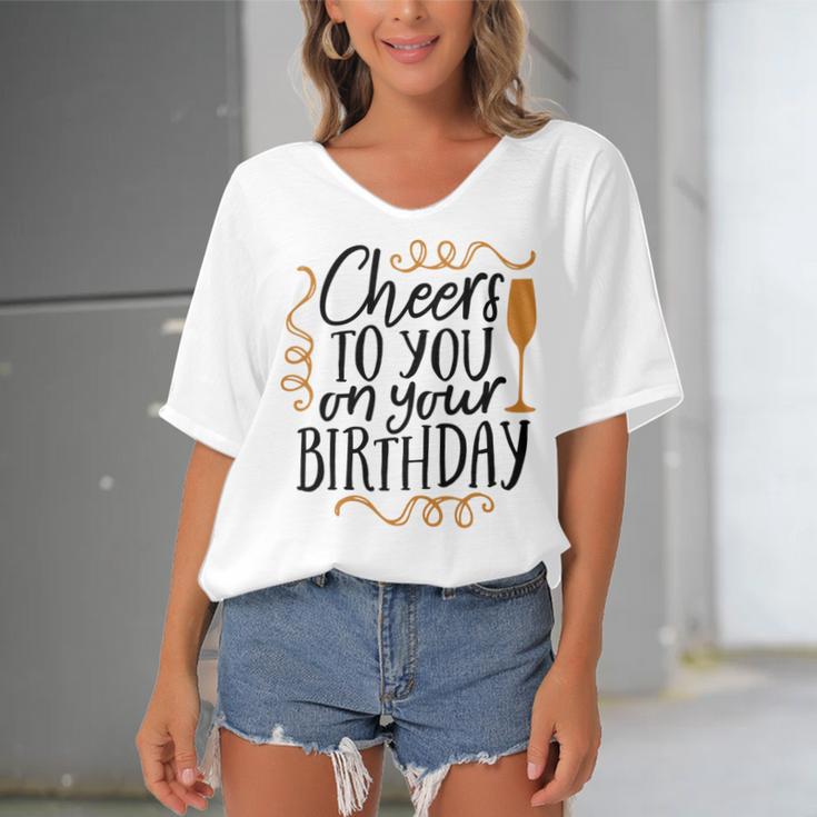 Cheers To You On Your Birthday Women's Bat Sleeves V-Neck Blouse