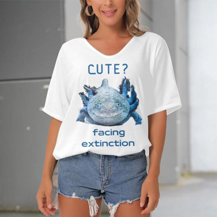 Cute Axolotl Facing Extinction Women's Bat Sleeves V-Neck Blouse