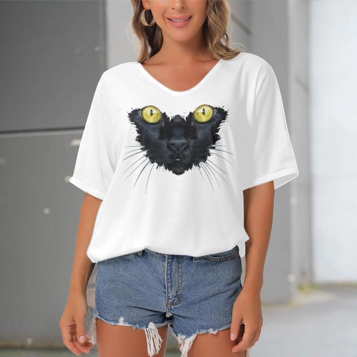 Death Rides A Black Cat Women's Bat Sleeves V-Neck Blouse